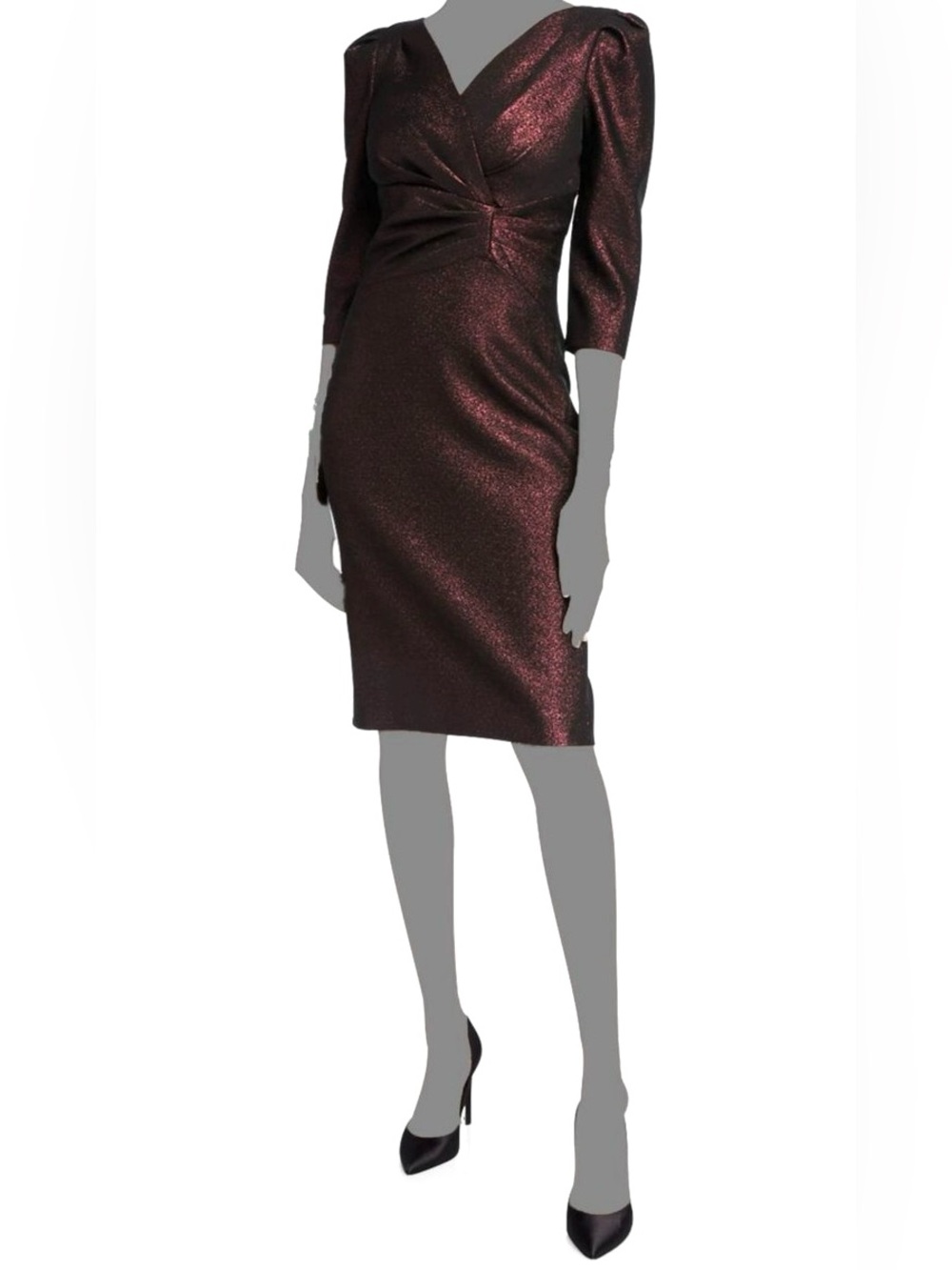 Rickie Freeman for Teri Jon Sparkly Mahogany Puff Shoulder Sheath Dress